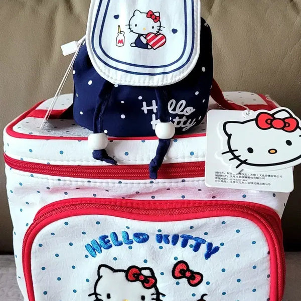[BUNJANG] Sanrio Hello Kitty Cosmetic Pouch & Dot Mini Backpack Set / 산리오 정품 헬로키티 코스메틱 파우치+헬로키티 도트 미니백팩(새상품)