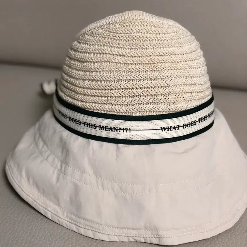 [BUNJANG] Beige Lettering Ribbon Net Weave Summer Sun Cap / 여름 베이지 레터링 리본 네트 짜임 썬캡 모자