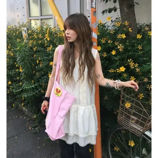 [BUNJANG] Seasonable Linen Layered Dress with Scarf / 시즈너블 타이 프릴 린넨 레이어드 원피스 + 스카프