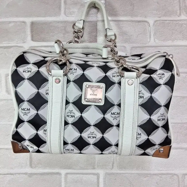 [BUNJANG] MCM Check Pattern Boston Tote Bag / MCM 정품 체크패턴 보스턴 토트백