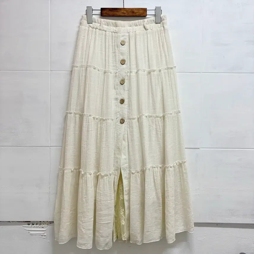 [BUNJANG] AS KNOW AS PINKY Ivory Crease Mori Girl Lace Long Skirt / AS KNOW AS PINKY 아이보리 크리즈 모리걸 레이스 캉캉 롱 스커트 JPN