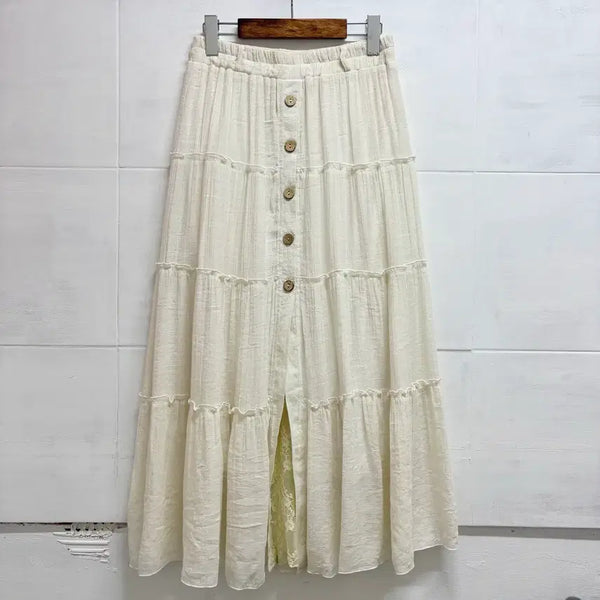 [BUNJANG] AS KNOW AS PINKY Ivory Crease Mori Girl Lace Long Skirt / AS KNOW AS PINKY 아이보리 크리즈 모리걸 레이스 캉캉 롱 스커트 JPN