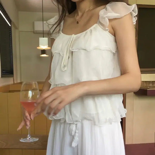 [BUNJANG] Cloud Emotion Frill Chiffon Blouse Ivory New / 클라우드이모션 프릴 쉬폰 블라우스 아이보리 새상품