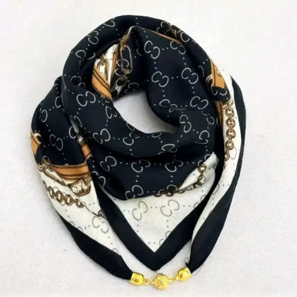 [BUNJANG] Chain Pattern Scarf Black & White / 스카프 블랙 화이트 체인 패턴  새상품