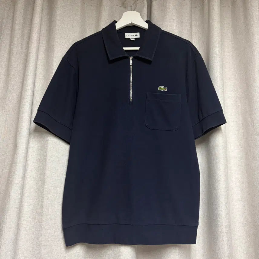 [BUNJANG] Lacoste Half-Zip Pocket Short Sleeve Polo Shirt Navy / 라코스테 반집업 포켓 PK 반팔 폴로셔츠 네이비 95
