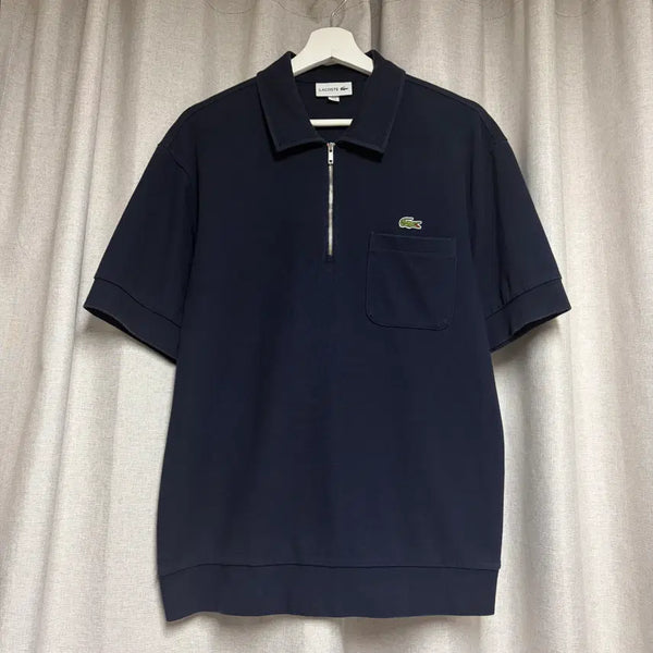 [BUNJANG] Lacoste Half-Zip Pocket Short Sleeve Polo Shirt Navy / 라코스테 반집업 포켓 PK 반팔 폴로셔츠 네이비 95