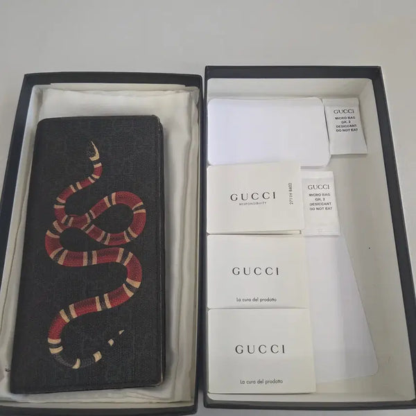 [BUNJANG] Gucci GG Supreme Snake Bi-fold Wallet Black Leather / [구찌]GG스네이크 장지갑 블랙