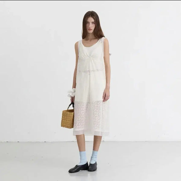 [BUNJANG] Dunst Sheer Layering Dress - White Flower / 던스트 원피스 SHEER LAYERING DRESS WHITE FLOWER