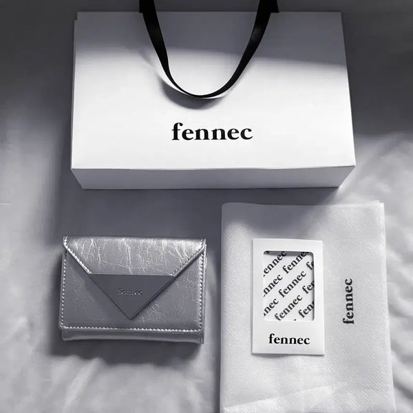[BUNJANG] Fennec Crinkle Triangle Triple Wallet Silver / 페넥 소가죽 3단 폴더형 지갑_실버