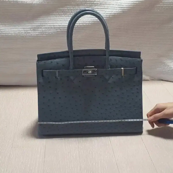 [BUNJANG] Homiga Ostrich Top Handle Bag Mint Blue / 호미가 타조가죽 오스트리치 탑핸들백 민트블루
