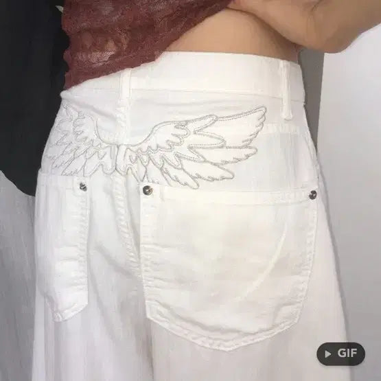 [BUNJANG] Angel Wing Embroidery Wide Pants / 에이블리 지그재그 백포인트 흰색 여름 바지 엔젤 날개 자수 와이드팬츠