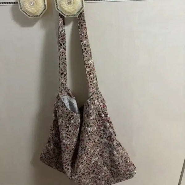 [BUNJANG] Flower Pattern Eco Bag Light Brown / 에코백 라이트브라운 플라워패턴