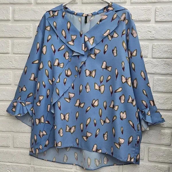 [BUNJANG] Benetton Butterfly Pattern Frill Blouse / A4906  나비패턴 프릴 블라우스 (베네통)
