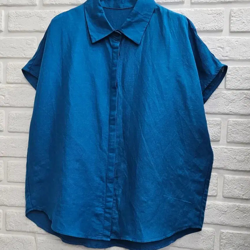 [BUNJANG] JMINE Blue Linen Blend Short Sleeve Shirt / A4907  블루 린넨 반팔 셔츠(JMINE)
