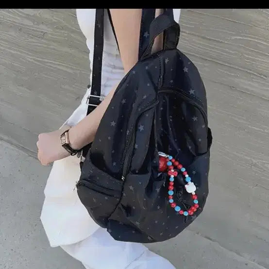 [BUNJANG] Black Star Pattern Backpack / 블랙 별무늬 백팩