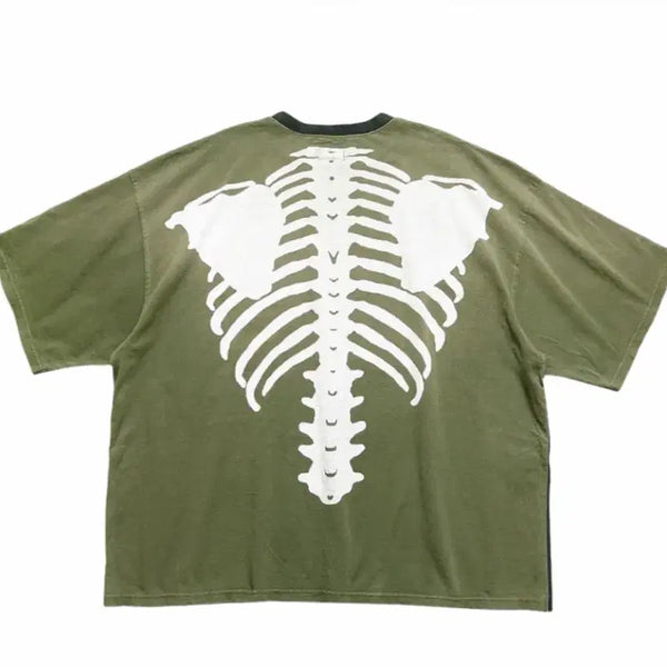 [BUNJANG] Kapital Two-Tone Big Pocket Bone T-Shirt Black Khaki / 캐피탈 투톤 빅 포켓 본 티셔츠 블랙 카키