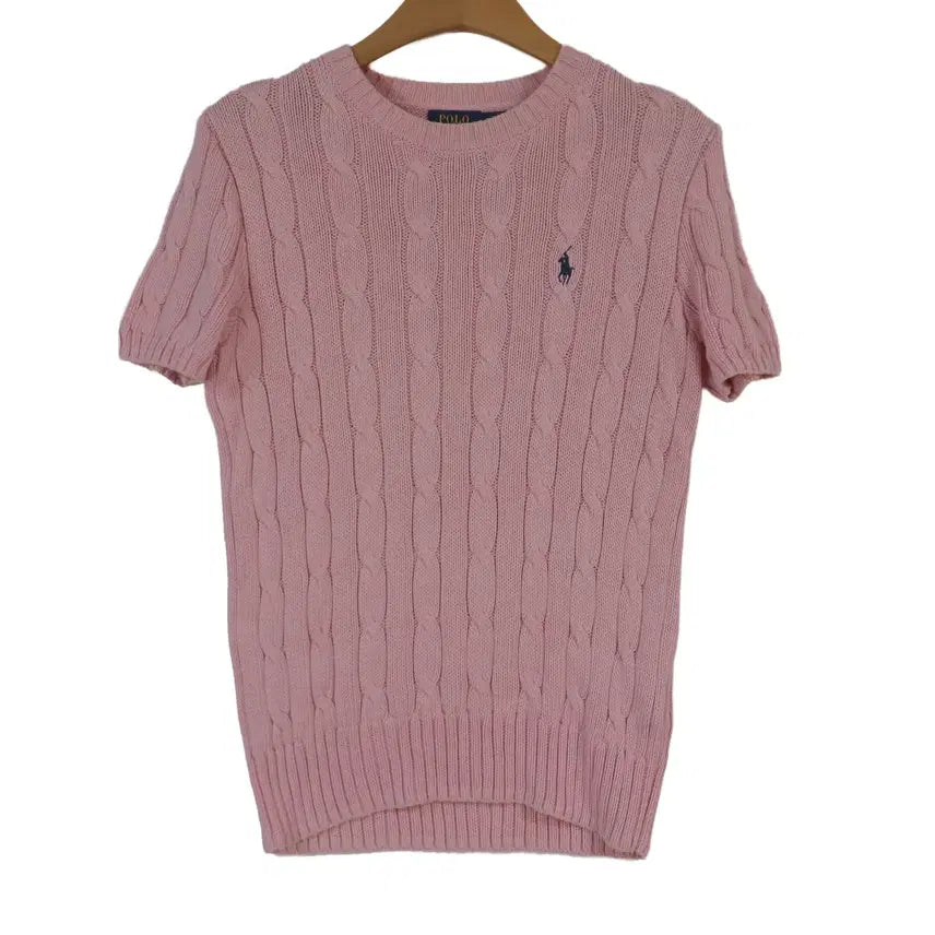 [BUNJANG] Polo Ralph Lauren Pima Cotton Cable Knit Short Sleeve Sweater M Pink / POLO 랄프로렌 피마코튼 케이블 반팔 니트 M 핑크