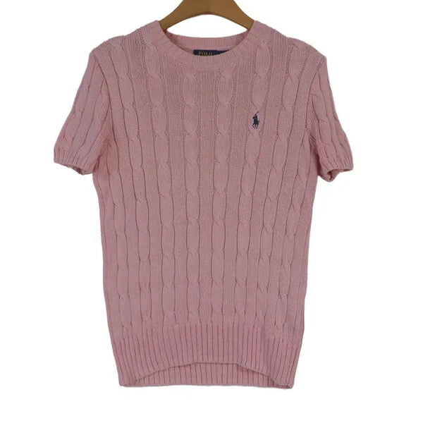 [BUNJANG] Polo Ralph Lauren Pima Cotton Cable Knit Short Sleeve Sweater M Pink / POLO 랄프로렌 피마코튼 케이블 반팔 니트 M 핑크