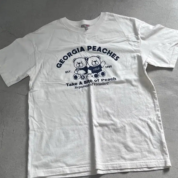 [BUNJANG] SPAO Teddy Bear Short Sleeve T-Shirt Cream / 스파오 테디베어 반팔티 크림