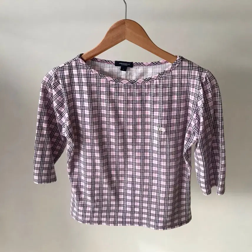 [BUNJANG] Burberry Pink Check 7-Sleeve T-Shirt / 버버리 로고 핑크 체크 7부 긴팔티