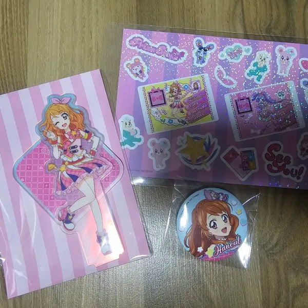 [BUNJANG] Aikatsu! Pripara Starpara Sora Aoi V Square Acrylic Can Badge & Sticker Bundle / 아이엠스타 프리파라 스타파라 하늘 아카리 브이스퀘어 아크릴 캔뱃지 스티커 특전 판매