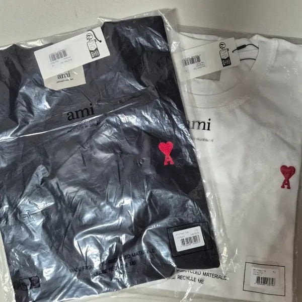 [BUNJANG] AMI Heart Logo T-Shirt Bundle (White + Black, L) / 아미 반팔티 L  1+1 흰색 +검정 일괄 (새상품)