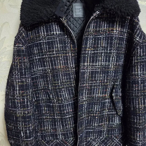 [BUNJANG] System Tweed Jacket with Fur Collar / 트위드 자켓 블랙 퍼 카라