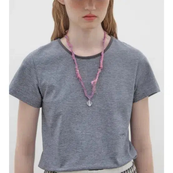[BUNJANG] Foreve Two-Tone Stripe Short Sleeve T-Shirt Navy Crop / 포에브 투톤 스트라이프 반팔 티셔츠 네이비 크롭