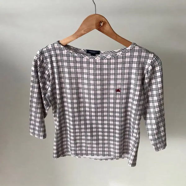 [BUNJANG] Burberry Logo Nova Check 7-Sleeve T-Shirt / 버버리 로고 노바체크 7부 긴팔티