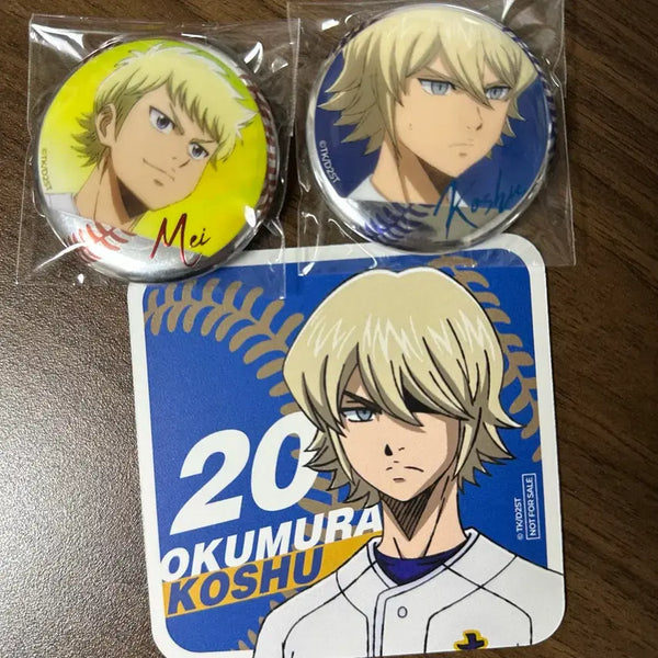 [BUNJANG] Daiya no A Ace x Collaborated Cafe Famous Scenes Can Badge & Kosyu Coaster / 다이에이 콜라보 카페 명장면 캔뱃지 메이 코슈 코스터 다이아몬드 에이스