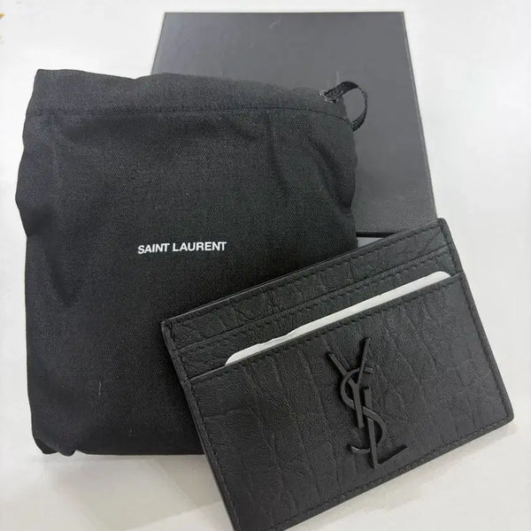 [BUNJANG] Saint Laurent Monogram Croc Embossed Card Holder Black / 생로랑 크로커다일 카드지갑