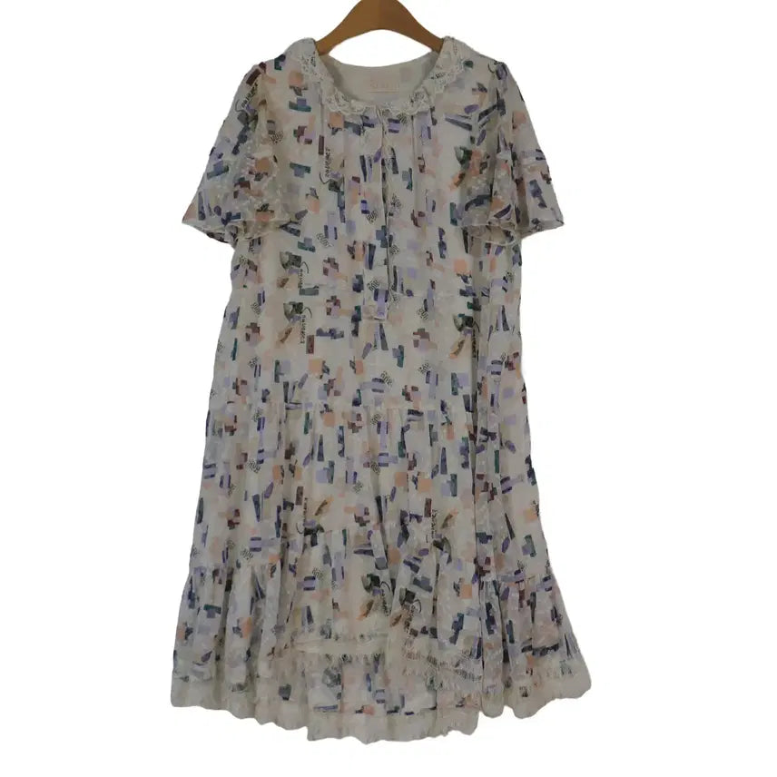 [BUNJANG] SJ SJ Lace Chiffon Frill Long Dress Size 55 / SJ SJ 한섬 레이스 쉬폰 원피스 55 프릴 롱원피스