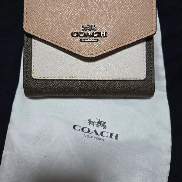 [BUNJANG] Coach Trifold Wallet Beige/Ivory/Brown / 코치 3단 반지갑 베이지/아이보리/브라운