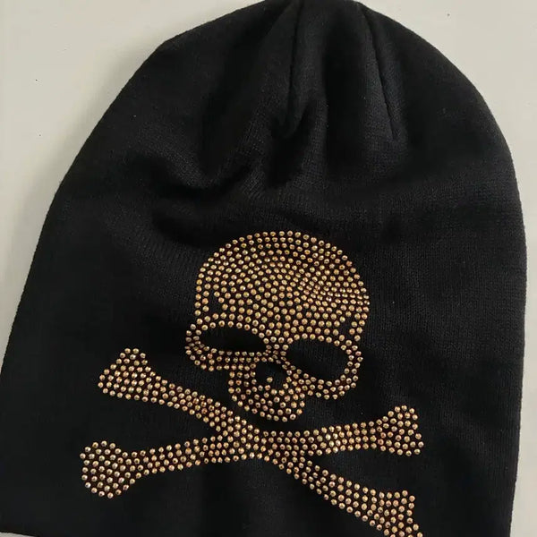 [BUNJANG] Vintage Japanese Gold Skull Cubic Long Beanie / 일본 빈티지 골드 해골 큐빅 롱 비니