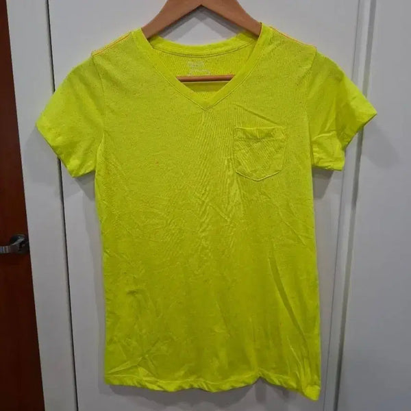 [BUNJANG] Fluorescent V-Neck Short Sleeve T-Shirt (Size S/90) / 형광색 반팔 브이넥 티셔츠 S(90사이즈)(새상품)