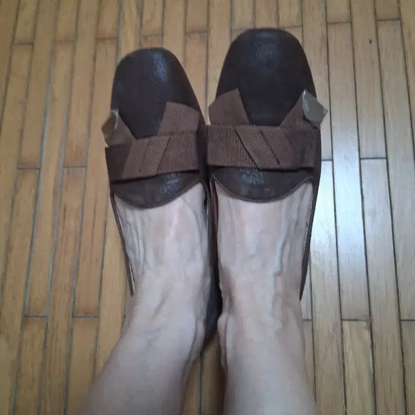 [BUNJANG] Brown Suede Ribbon Flat Shoes (230) / 브라운 스웨이드 리본 플랫슈즈 230