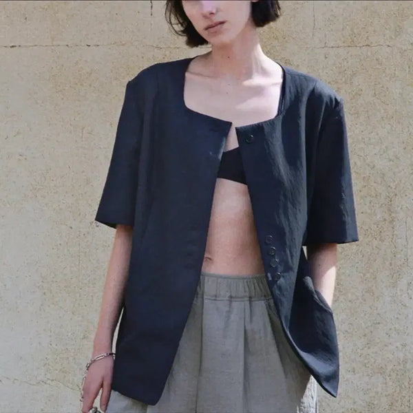 [BUNJANG] L'EVVERE Square Neck Short Sleeve Jacket Black S / 루에브르 스퀘어넥 반팔 자켓