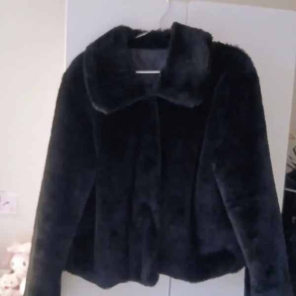 [BUNJANG] Black Fur Coat Jacket / 지뢰계 스나계 퍼 코트 자켓 블랙