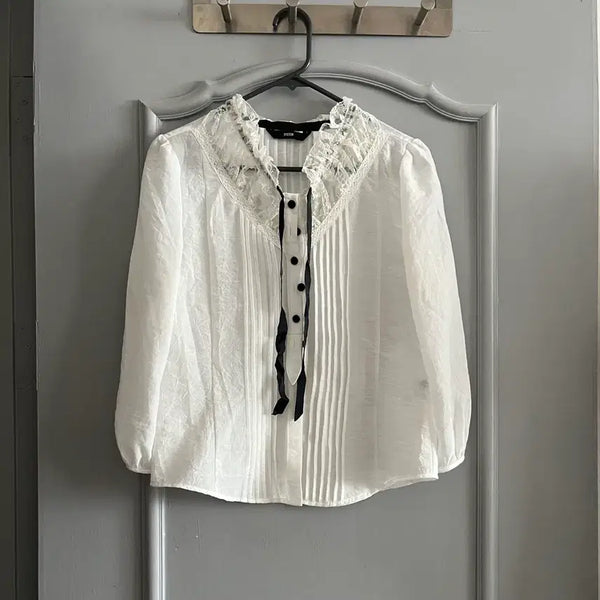 [BUNJANG] SYSTEM Lace Pleats Blouse / 시스템 SYSTEM 레이스 플리츠 블라우스 호칭 88-98-165 사이즈