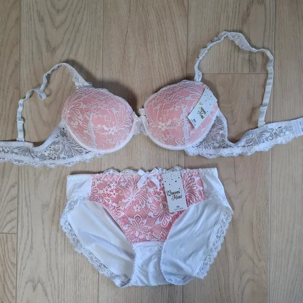 [BUNJANG] Queensmaxi Pink Lace Bra and Panty Set / 퀸즈맥시 브라팬티 세트 핑크 레이스 80C&95사이즈(새상품)