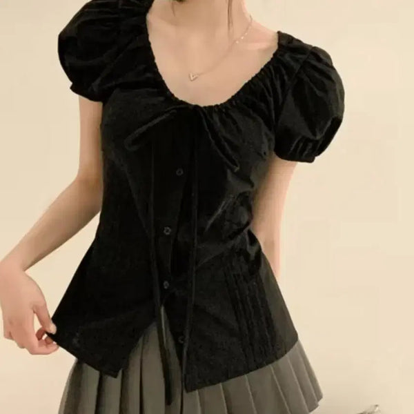 [BUNJANG] Black Puff Sleeve Blouse / (새상품)블랙퍼프 소매 블라우스