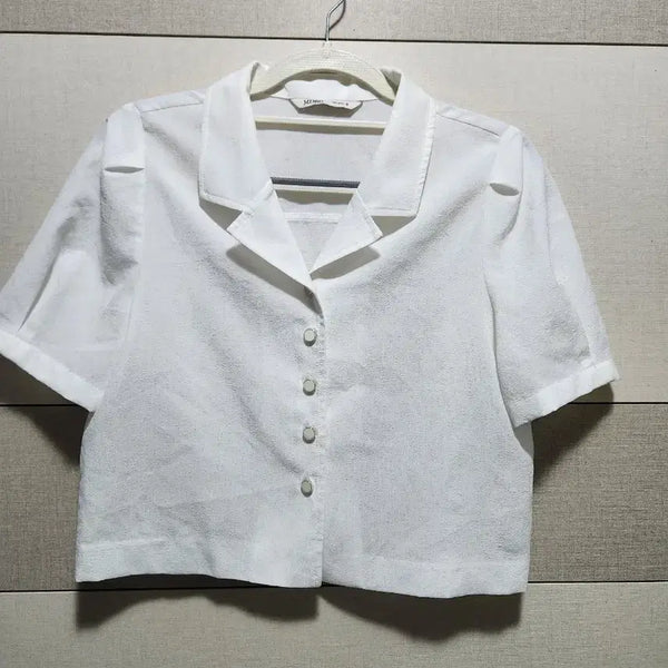 [BUNJANG] MIXXO White Cropped Short Sleeve Blouse S / 미쏘(MIXXO) 화이트 크롭 반팔 블라우스 S
