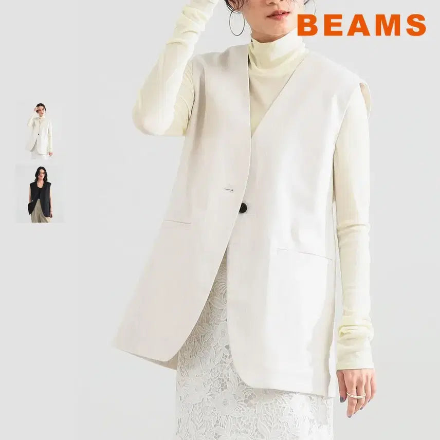 [BUNJANG] BEAMS Demi-Luxe Oxford Gilet Vest / 빔즈 데미룩스 내추럴 옥스포드 질레 조끼