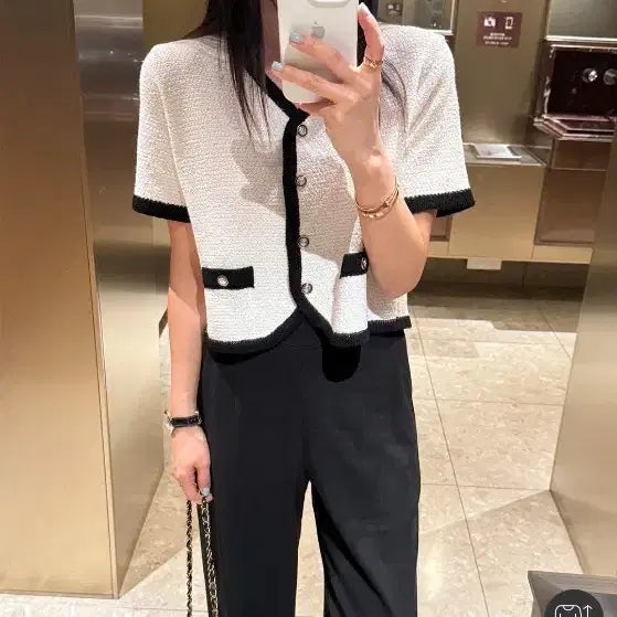 [BUNJANG] Roniel Tweed Cardigan (White/Black) / 로니엘 가디건