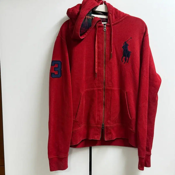 [BUNJANG] Polo Ralph Lauren Big Pony Two-Way Red Hooded Zip-Up M / 폴로 랄프로렌 빅포니 투웨이 레드 후드집업 M