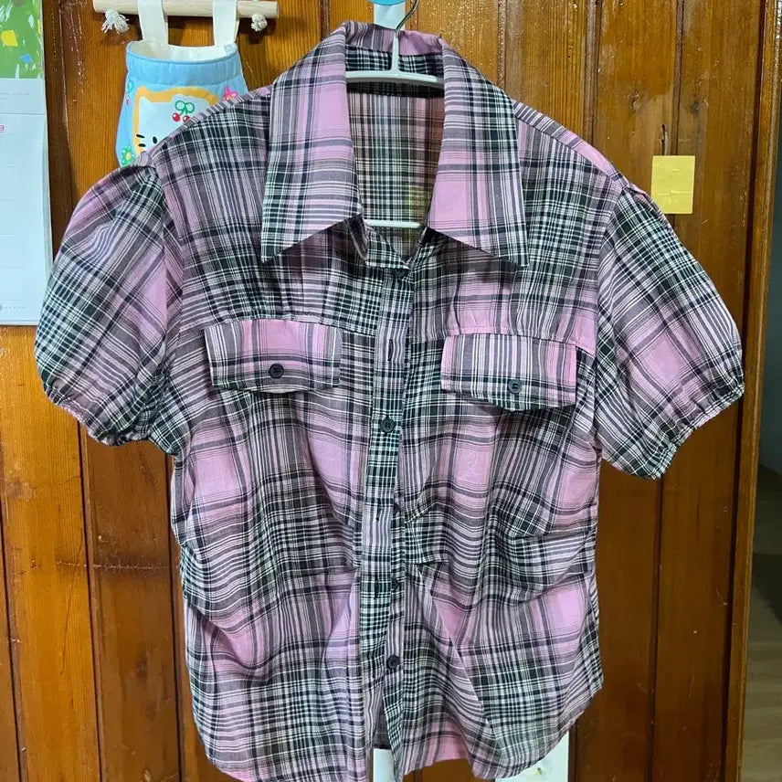 [BUNJANG] Avery Check Shirring Short Sleeve Shirt / 에이블리 체크셔링 반팔 셔츠