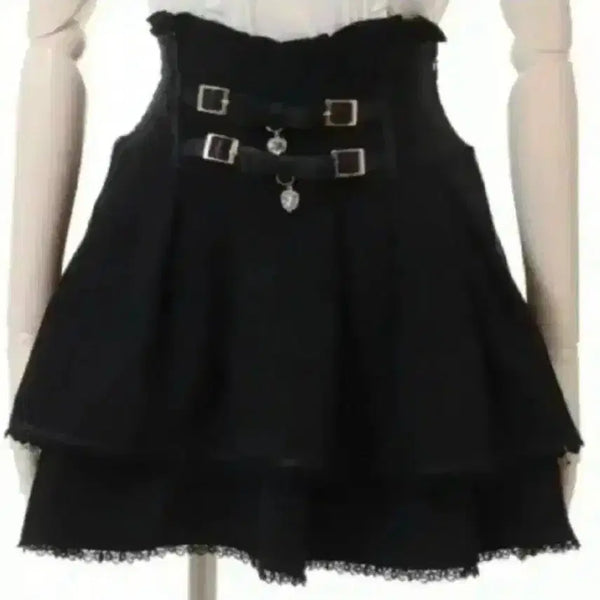 [BUNJANG] Lizlisa 2-Tier Belt Skirt Black / 리즈리사 2연벨 스커트 블랙 정품 양지뢰 지뢰계 양산형