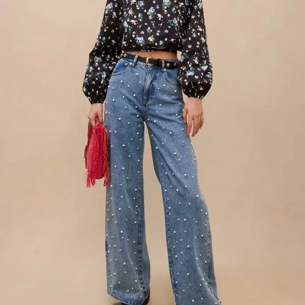 [BUNJANG] Maje Pearl Wide Denim Pants Size 34 / MAJE 마쥬 진주 와이드 데님 팬츠 34