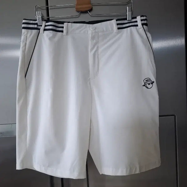 [BUNJANG] Malbon Golf Shorts White/Black Tricolor Stripe / 말본 골프 반바지 화이트/블랙 삼선 포인트