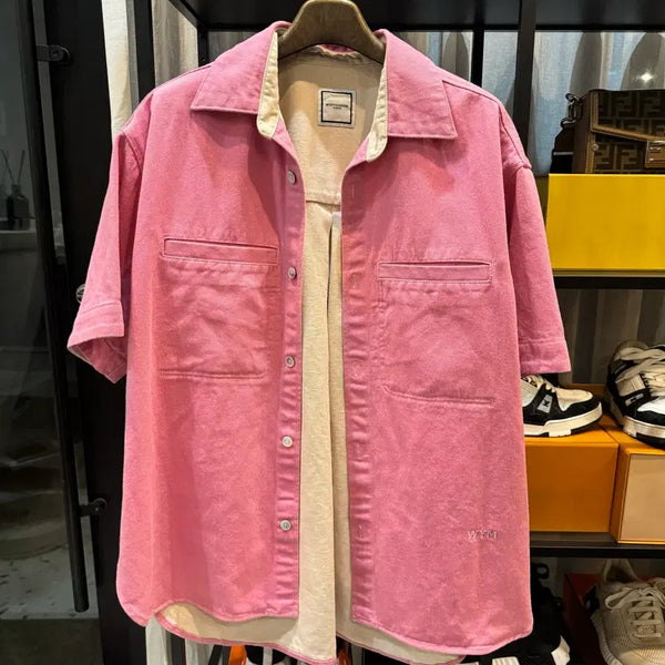 [BUNJANG] Wooyoungmi 23ss Denim Short Sleeve Shirt Pink Size 50 / [정품/50사이즈] 23ss 우영미 WYM 데님 반팔 셔츠 핑크